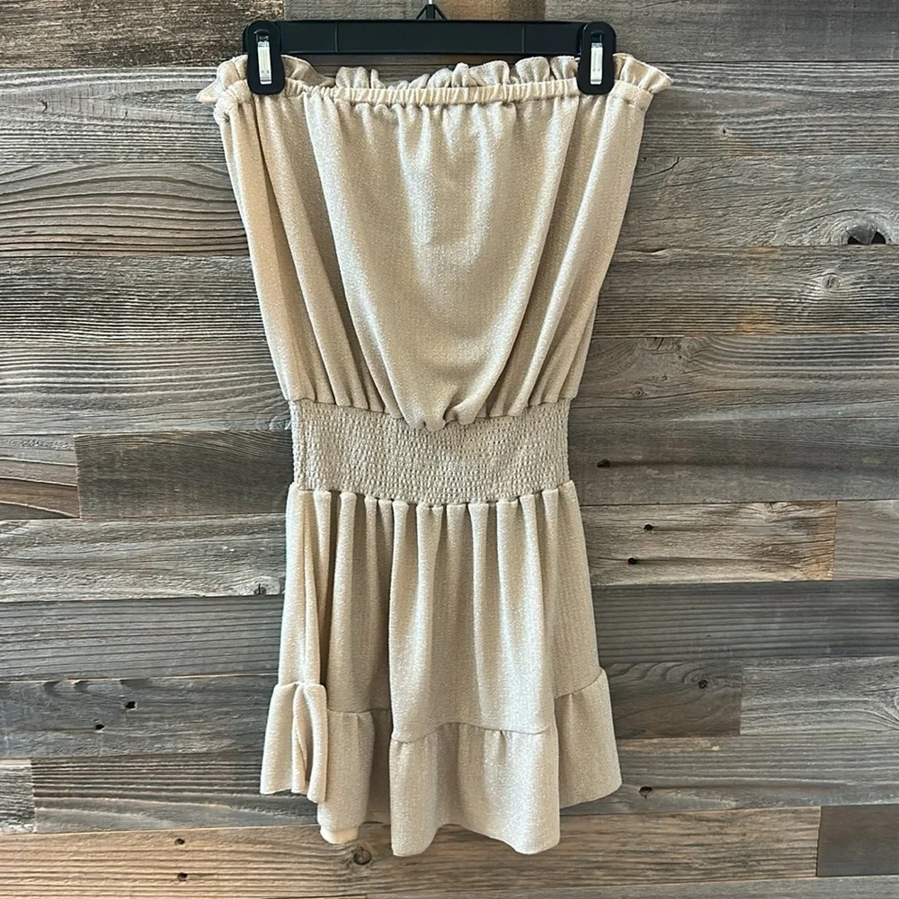 NWT Ramy Brook Knit Marina Dress Neutral Sparkle Strapless Size Small - Picture 4 of 12